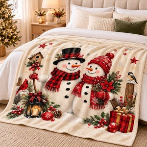 Christmas Snowman Flannel Blanket, Winter Birds Throw, Cozy Holiday Sofa Blanket, Festive Home Decor, Christmas Gift for Family