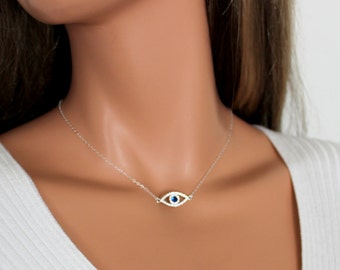 BEST SELLER Sterling Silver Evil Eye Necklace Women Girls Blue Eyes Gold Filled Hamsa Kabbalah Jewelry Blue Crystal Eyes Protection
