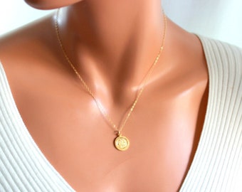 Gold Saint Michael Charm Necklace Sterling Silver Angle Baptism Confirmation Gift Protection small round