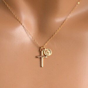 Rose Gold Filled Guadalupe Charm Necklace Women Sterling Silver Cross Double Pendant Necklaces Catholic