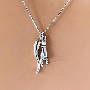 White gold filled  Mano Cornuto Hand Horn Charm Necklace Gold Silver Hand Box Chain Italian Pride  Double Charm Cornicello Jewelry gift mom