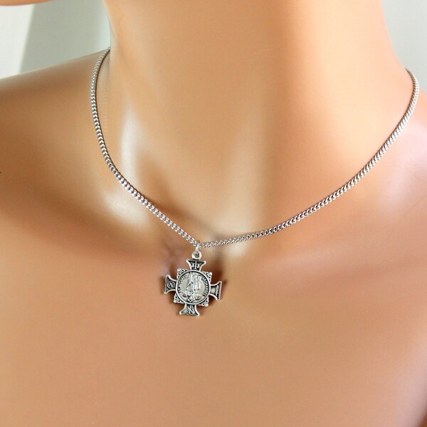 Saint Michael Choker Halskette Malteserkreuz 925 Sterling Silber Charm Schutz Frauen Unisex Superb Qualität Schmuck