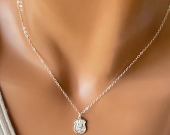 Small Sterling Silver Saint Michael Necklace: Dainty Gold charm, Catholic Jewelry, Shield Cable Chain