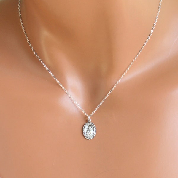 Dainty Sterling Silver Saint Anthony Charm Necklace: Catholic protection, jewelry