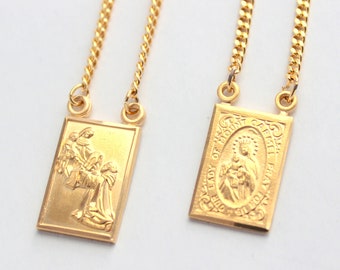 BEST SELLER Gold Scapular Necklace Sterling Silver Mary sacred Heart Unisex Two Pendants Religious Jewelry Protection Necklaces Gift for