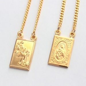 Gold Scapular Necklace: Sterling Silver Mary & Sacred Heart Pendants for men or women