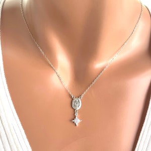 Sterling silver Miraculous Medal Charm Necklace Mother Mary Pendant Star gold filled miraculous Catholic Religious Jewelry Confirmation