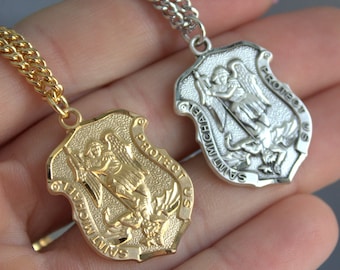 Collar con colgante grande de San Miguel para hombre, el más vendido, plata de ley 925, protección dorada, joyería unisex de excelente calidad para mujer.