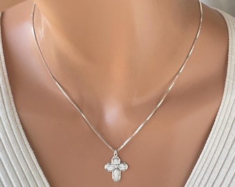 Collar con cruz de cuatro vías de plata de ley, medalla milagrosa de Jesús, cadena de caja chapada en oro de 14k