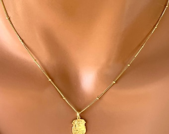 Collar de San Miguel de oro, cadena de eslabones satélite, joyería católica de plata esterlina PEQUEÑO DIJE