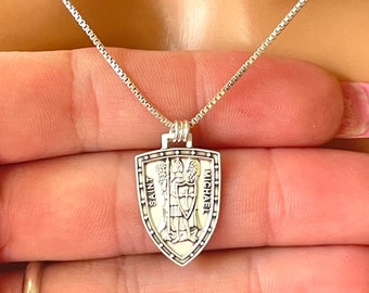 925 Sterling Silver Saint Michael Necklace Women St Michael shield BOX chain Protection necklace Catholic confirmation gift women girls boys