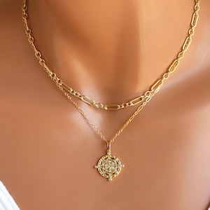 14k Gold Filled Compass Coin Charm Necklace for Women