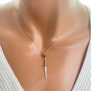 Sterling Silver Sword Necklace: 14k Gold Filled Heart Lariat for Women Girls