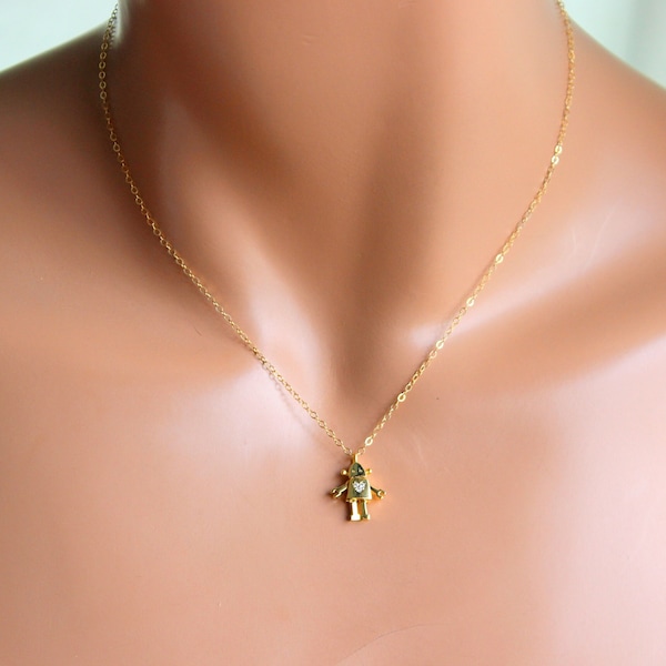 Sweet Gold Robot Heart charm NecklaceWomen Little Girls Heart Necklaces Dainty Jewelry Gift fo her