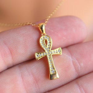 BEST SELLER Gold Ankh Necklace Women Charm Crystals Aunk Pendant Egyptian Jewelry
