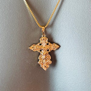 Mens Large Crucifix Cross Pendant Necklace 18kt Gold Filled Elaborate Jesus cross necklace box chain gift for him cross pendant necklaces