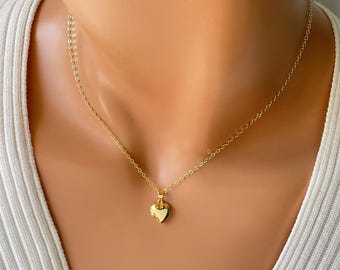 Small Gold Filled Heart Locket Charm Necklace for women, cable chain gift for girls