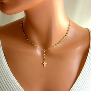 Petite Irish Rosary Necklace AAA Emerald Gold Filled Sterling Silver Celtic Cross Necklaces Jewery READ DESCIPTION