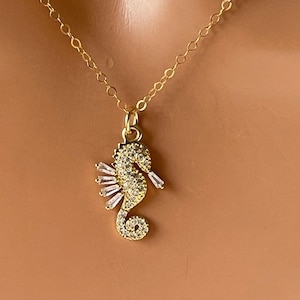 Gold Seahorse Charm Necklace 14k Gold Filled 925 Sterling silverWomen Young Girls Small Dainty Little Ocean Beach Jewelry Gift High Quality