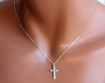 Sterling Silver Crucifix Necklace: Catholic Gold Cross Charm, Religious confirmation Gift