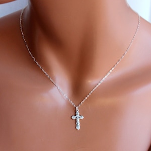 Small Sterling Silver Crucifix Necklace Women Girls Catholic Cross Charm Gold Crucifix Necklaces Jewelry Confirmation Gift Religious Jesus