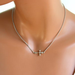 Stainless Steel Sideways Cross Necklace Women Girls Small Silver Sideways Cross Sideway Cross Charm Necklace Christian Gift Faith Medium
