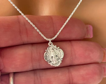 925 Sterling Silver Mary Miraculous Necklace ROPE chain Virgin Mary Charm Necklaces Catholic Jewelry Girls Confirmation Gift for mom