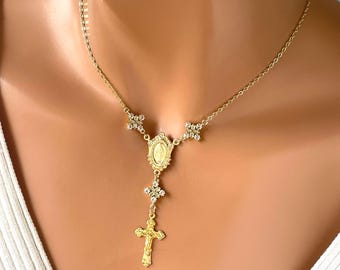Rosario de oro: Medalla Milagrosa, Crucifijo de circonita - Regalo religioso