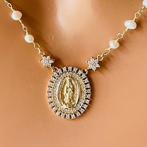 Collar milagroso de María bañado en oro: gargantilla, joyería católica Guadalupe
