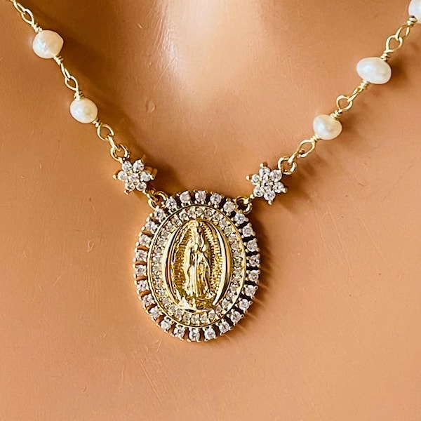 Gold Filled Mary Miraculous Necklace: Choker, Catholic Jewelry Guadalupe
