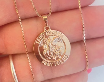 14k Rose Gold Filled Saint Michael Necklace BOX chain Catholic Protection