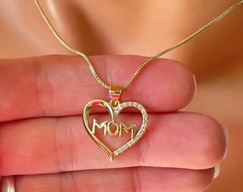 14k Gold Filled Mom Heart Charm Necklace Gift Box Chain Classic Jewelry