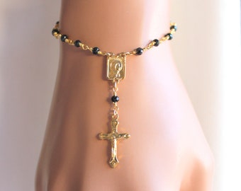 Gold Rosary Bracelet Gold Anklet Ankle Black Rosary Bracelets Crucifix Cross Jewelry Women High Quality Christian Catholic Gift for her