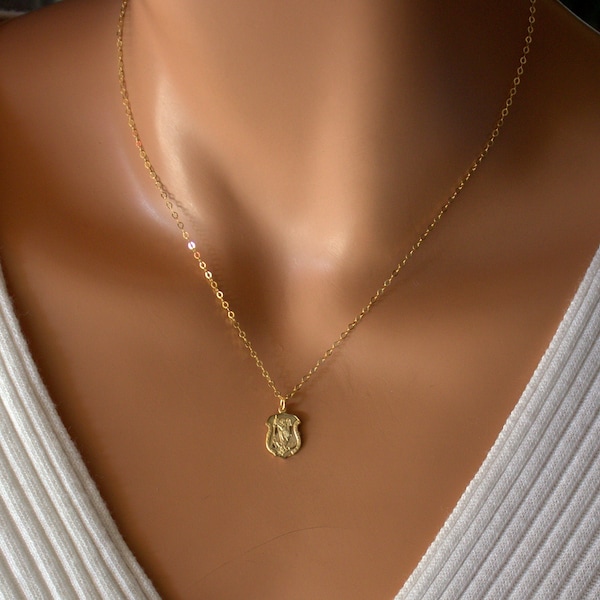 Small Gold Saint Michael Necklace: Sterling Silver charm, Catholic Jewelry, Shield
