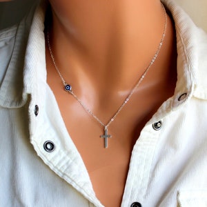 BEST SELLER Blue Evil Eye Cross Necklace Sterling Silver Rose Gold Women Jewelry Eye Charm Necklace Gift Girls