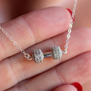 Dainty Sterling Silver Dumbbell Charm Necklace Gold Barbell Necklace Bodybuilding Gift Women Jewelry Cute Girls Exercise Neckalces Gifts