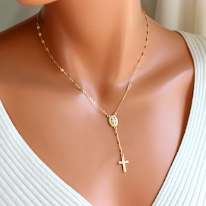 BEST SELLER Gold Rosary Necklace Women Mary Miraculous Medal Cross Pendant Necklaces Sterling Silver Catholic Religious Confirmation Gift