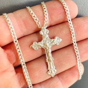 Large 925 sterling silver crucifix cross pendant necklace for men curb chain crucifix Jesus Catholic jewelry protection necklaces