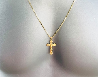 Gold Crucifix Cross Pendant Necklaces For Men box chain cross necklace, crucifix necklace, Catholic Jewelry