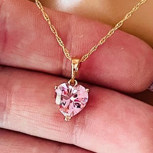 Gold Filled heart necklace for girls women Pink CZ heart charm necklaces 18k gold filled Singapore chain 18” Valentine’s Day gift small