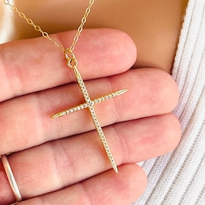 BEST SELLER Gold Cross Necklace Crystal Cross Pendant Women Thin Skinny Cross Jewelry Silver Gift