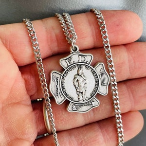 Sterling Silver Saint Florian Charm Necklace men large Saint Florian Necklaces Catholic Religious Patron Saint of Firefighters Protection