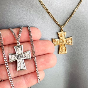 Sterling Silver Fourway Cross Necklace Men Four way cross Pendant Necklaces Maltese Protection Silver Cross Catholic Religious Gift for Men