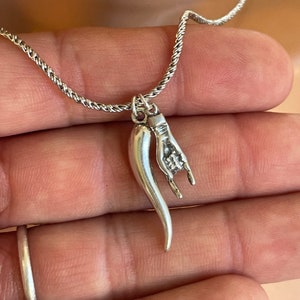 Oxidized Sterling silver Mano cornuto charm necklace rope chain cornicello Italian pride men women protection Necklace luck gift Italy