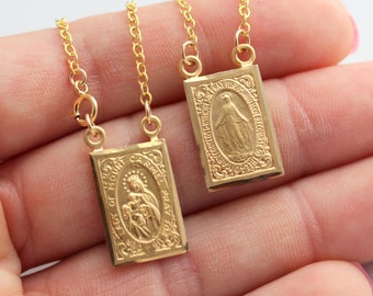 BEST SELLER Gold Scapular Necklace Sterling Silver Carmel Sacred Heart Unisex Two Pendants Religious Jewelry Protection Necklaces Gift for