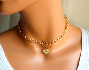 tiffany thick chain heart necklace