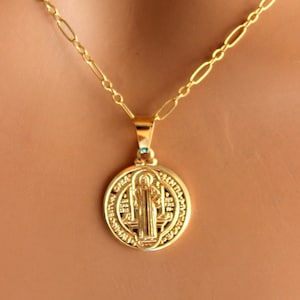 BEST SELLER Gold Saint Benedict Necklace Women Gold Filled Benito Charm Necklace Catholic Jewelry Protection Confirmation gift for her
