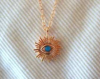 Rose Gold Evil Eye Necklace Small Gold Eye Charm Necklace Turquoise Women Little Girls Dainty Small Evil Eye Jewelry Gift