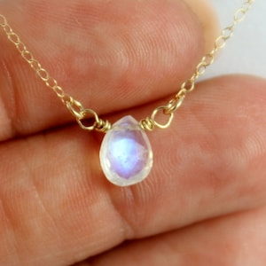 BEST SELLER Genuine Rainbow Moonstone Pendant Necklace Gold Sterling Silver Chain Minimalist Jewelry Delicate Simple Custom Gift for Her image 2