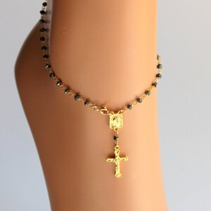 Rosary Ankle Bracelet Gold Filled Pyrite Anklet Crucifix Cross Jewelry Women Girls High Quality Catholic Gift